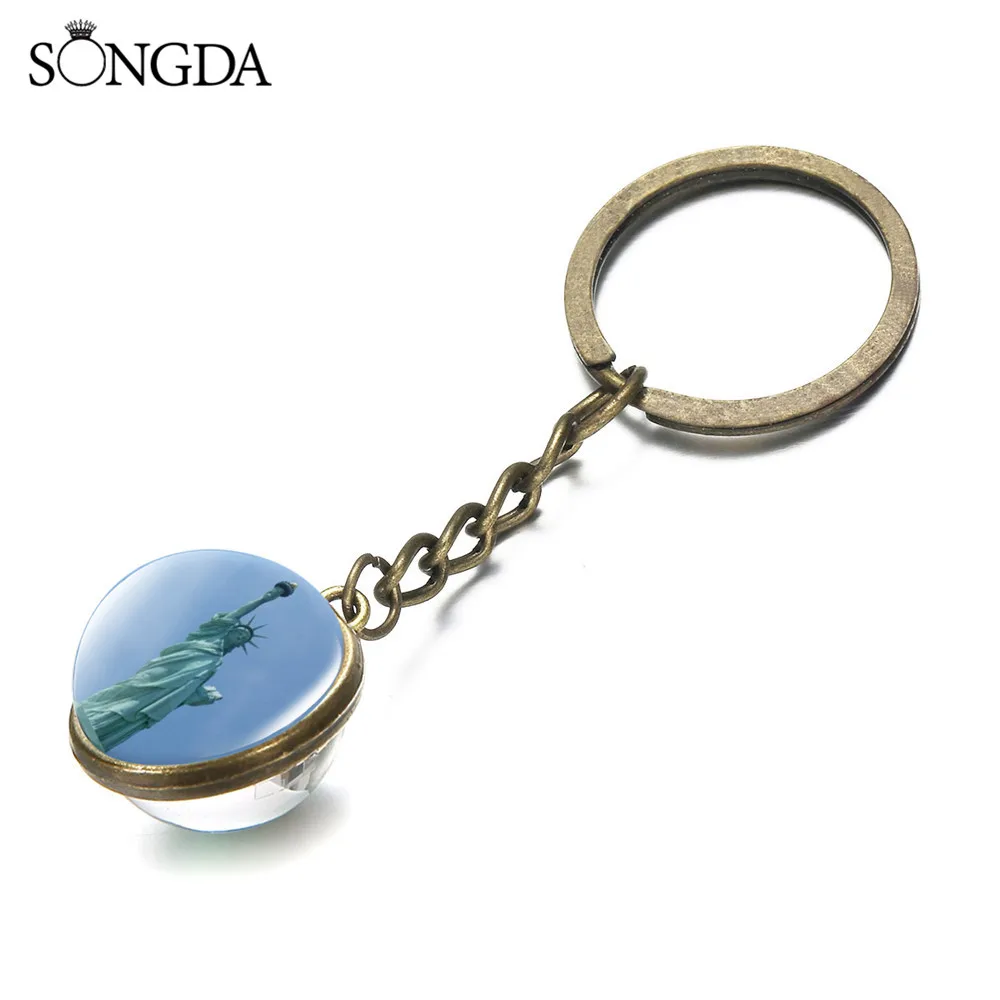 SONGDA New Fashion Statue Of Liberty York Pendants Keychain Double Sided Art Photo Glass Cabochon For Women Jewelry | Украшения и