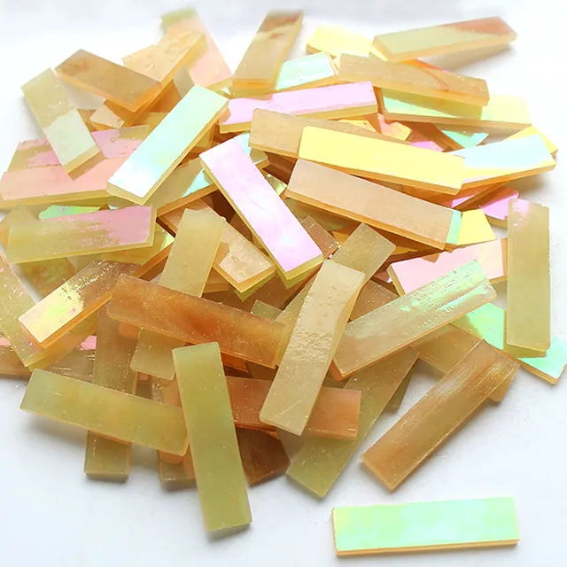Mixed Color 1 X 4 Cm Square Stained Glass Strip Clear Glass Mosaic Pieces DIY Mosaic Tiles Hobbies Art Crafts Material 100g 23