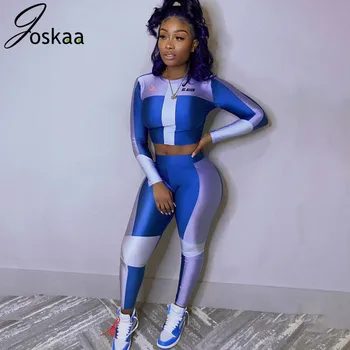 

Joskaa 2020 cross border fast selling spring hot new women's casual sexy streetwear party print fit long sleeve sports suit