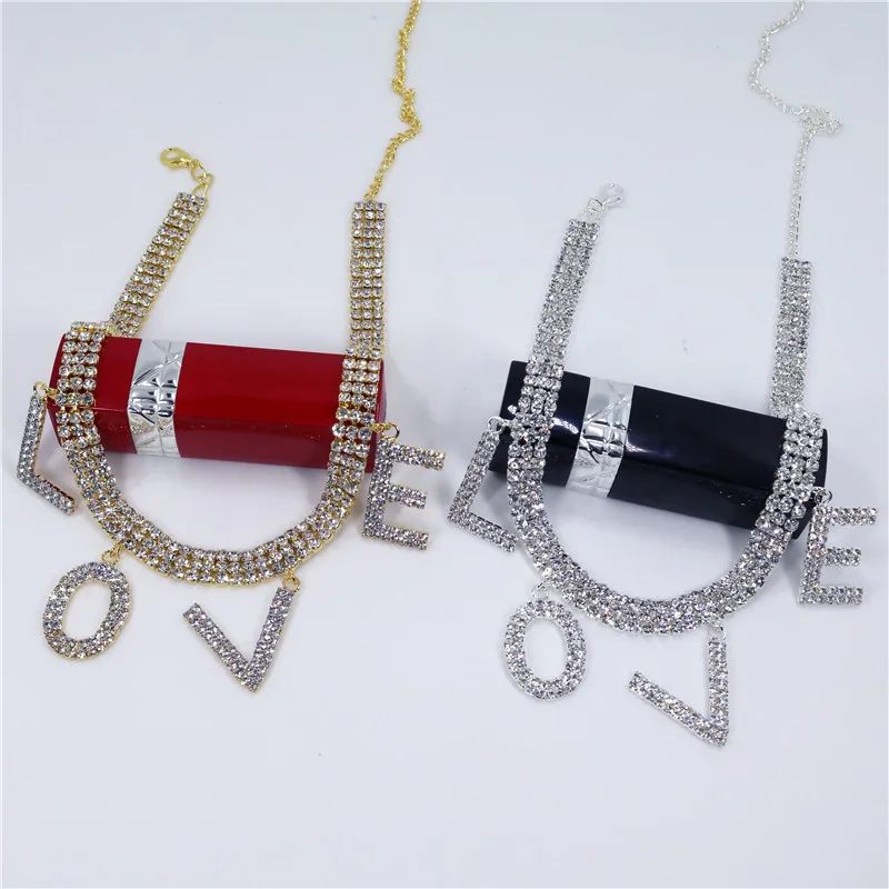 

Fashion Statement Love Rhinestone Letter Choker Necklace for Women Minimalist Gold Crystal Alphabet Necklace Pendant Jewelry