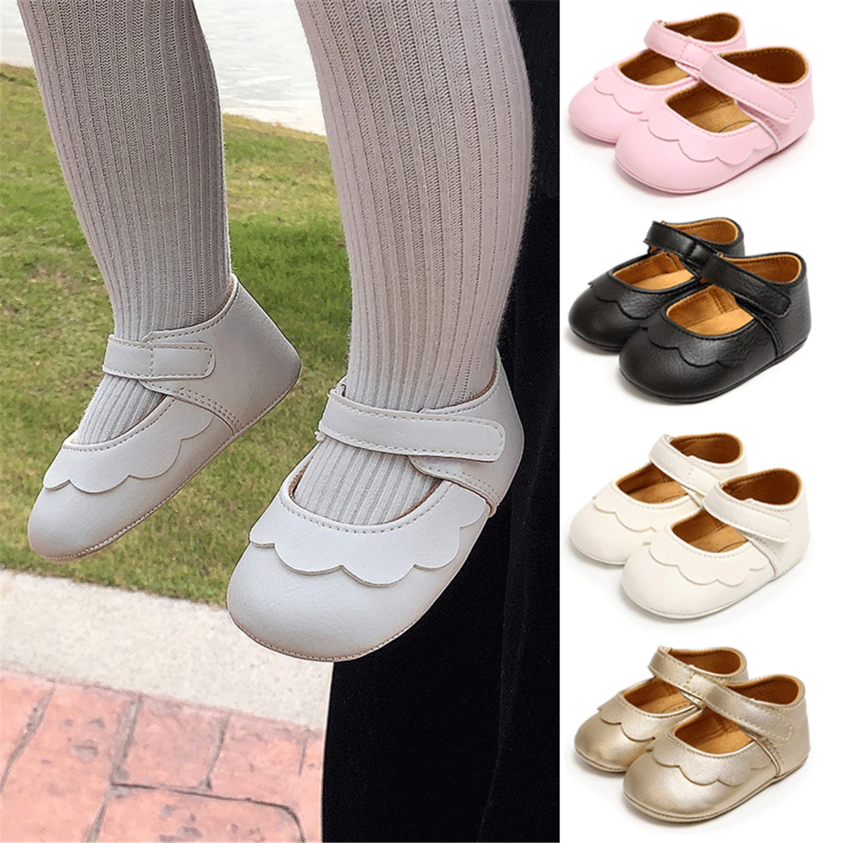 Cute Soft Leather Baby Princess Shoes Infant Newborn Girls Solid Rubber Sole Prewalker Non-slip First Walkers baby shoes