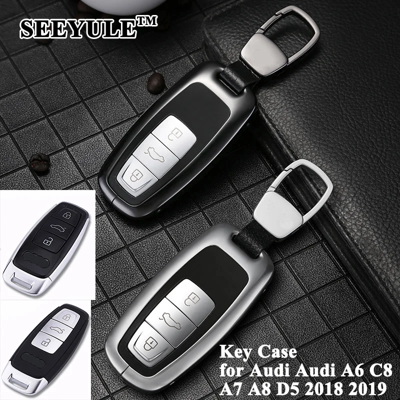 

1pc SEEYULE Aluminum Alloy Car Key Cover Key Case Protector Shell Decoration Car Accessories for Audi A6 C8 A7 A8 D5 2018 2019