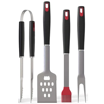 

BBQ Grill Tools - Premium Grilling Set Kit - 4 Piece Utensils Spatula, Tongs, Fork, Basting Brush - Heavy Duty Stainless Steel B