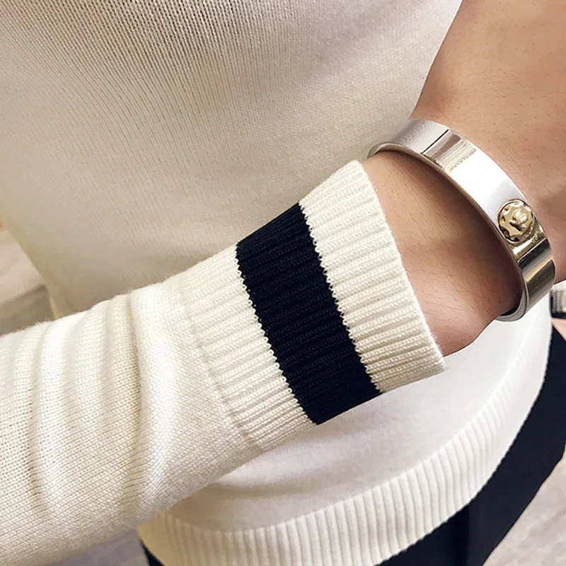 Осенний мужской свитер pull homme Модный повседневный теплый однотонный облегающий мужской вязаный пуловер с круглым вырезом белого и черного цвета