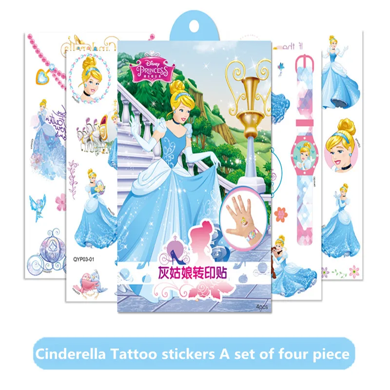 Cinderella Дисней тату наклейки игрушки 1 набор из 4 шт Дисней замороженная София Микки Маус маленький пони Золушка, Русалка мультфильм наклейки игрушки - Цвет: Cinderella