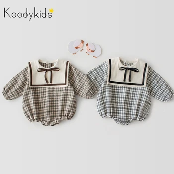 

Koodykids 2020 Baby Girl Baby Plaid Bodysuits Spring New Rompers Long Sleeve Romper Autumn Clothes Baby Girl Clothes Navy Style
