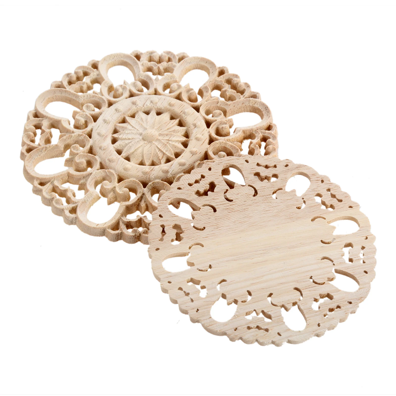 

1pc Woodcarving Flower Decal Disc Door Heart Decor Round Unpainted Hollow Branch Onlay Furniture Vintage European 12cm/15cm