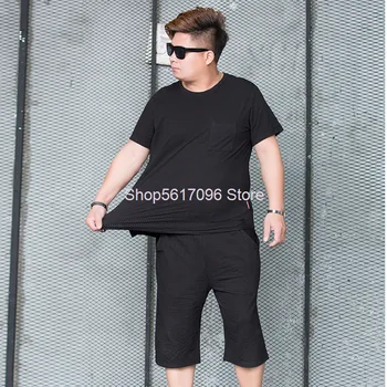 

Big Size Men Leisure Suit Plus Fat Plus Round Neck Short Sleeve Two-piece Set Strength