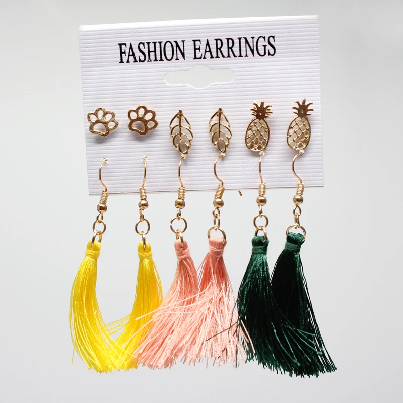 Серьга Boho длинной кисточкой Комплект сережек для женщин Подвески для девушки брелок геометрические серьги-капельки Для женщин, серьги-кольца, модные ювелирные украшения - Окраска металла: 4