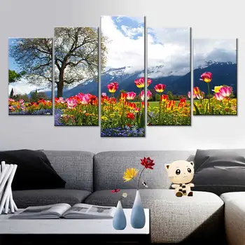 

Canvas wall art picture living room decoration 5 piece flower picture HD print Nordic poster beautiful natural scenery