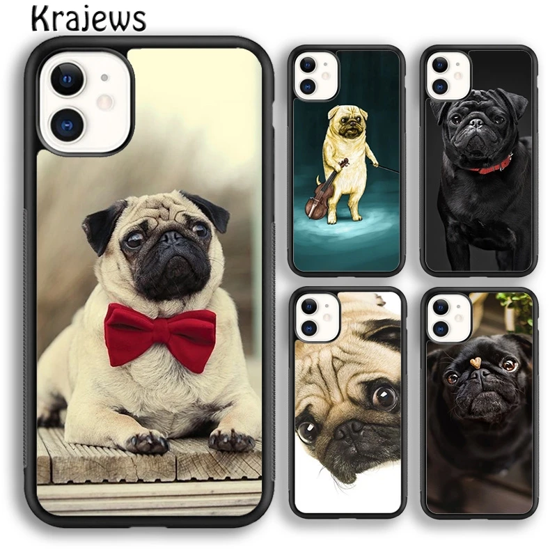 Черный чехол для телефона с изображением животного мопса iPhone 5s 6s 7 8 plus X XS XR 11 12 13 pro