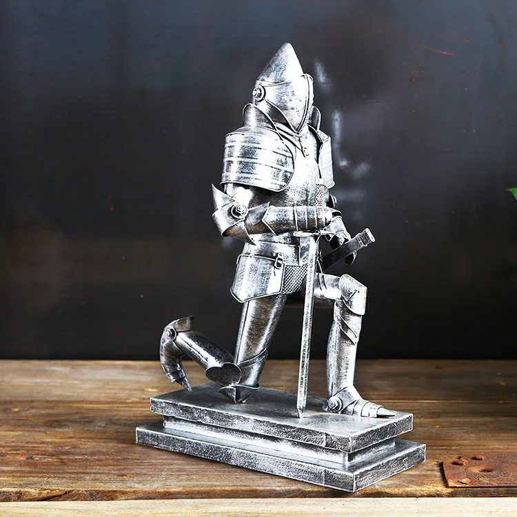 

Models of knights in iron armor vintage handmade artefact display medieval armor knight window and studio decoration