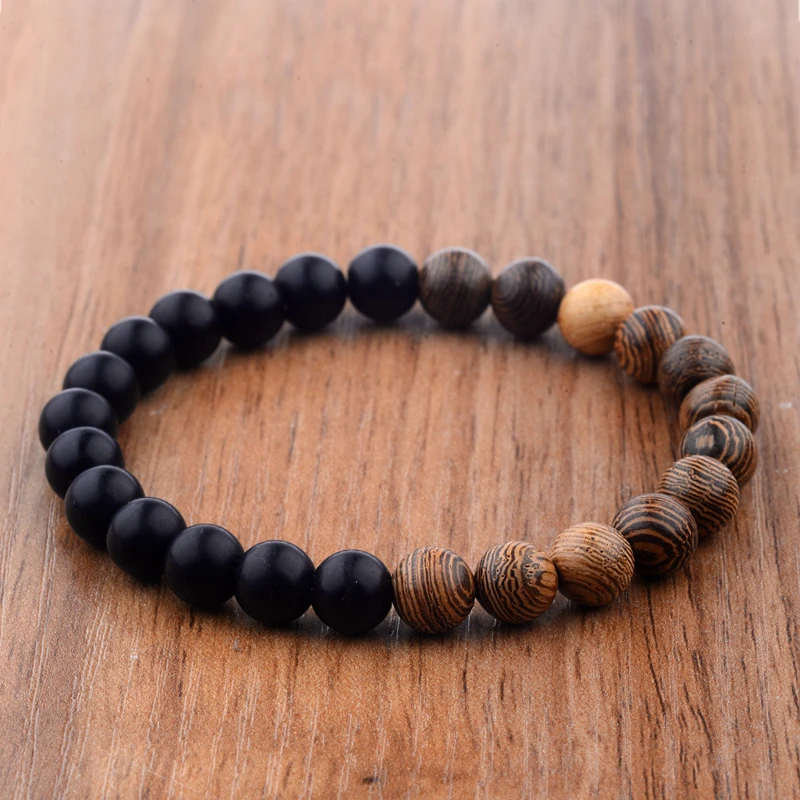 Pulsera de cuentas de madera hecha a mano para hombre mujer, brazalete de Yoga con piedra Lava Natural, cuerda regalo de joyería|Pulseras de amuleto| AliExpress