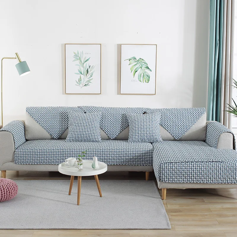 

Fashionable Sofa Towel Quilting All Season Universal Plaid Temperament Breathable and Antiskid Combination Sofa Cushion Cover