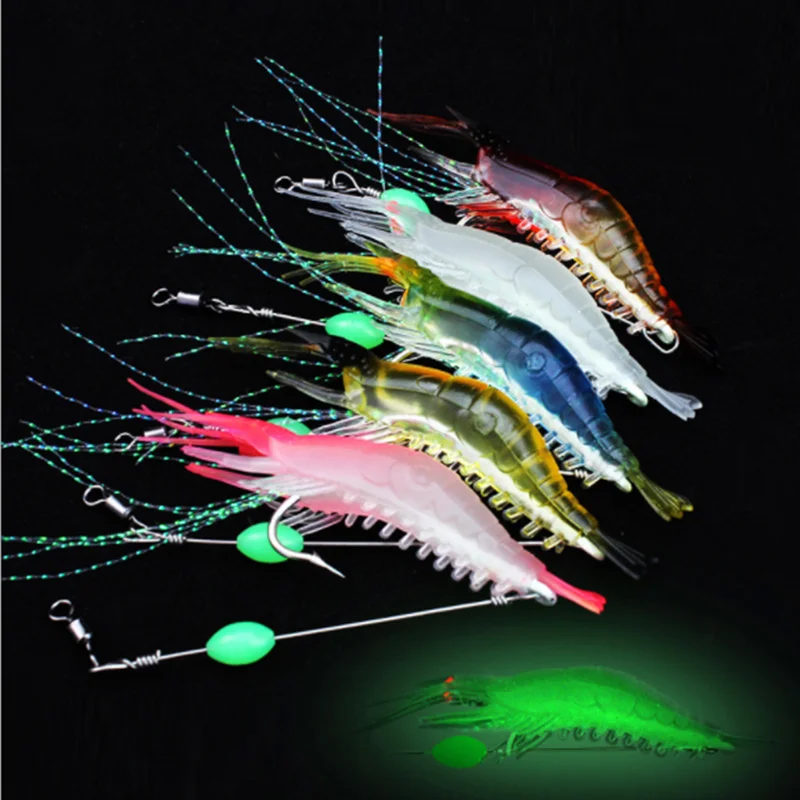 1/5pcs/lot 9cm 6g Luminous Shrimp Silicon Soft Artificial Bait With Hooks Swivels Anzois Para Pesca Sabiki Rigs Fishing Tackle | Спорт и