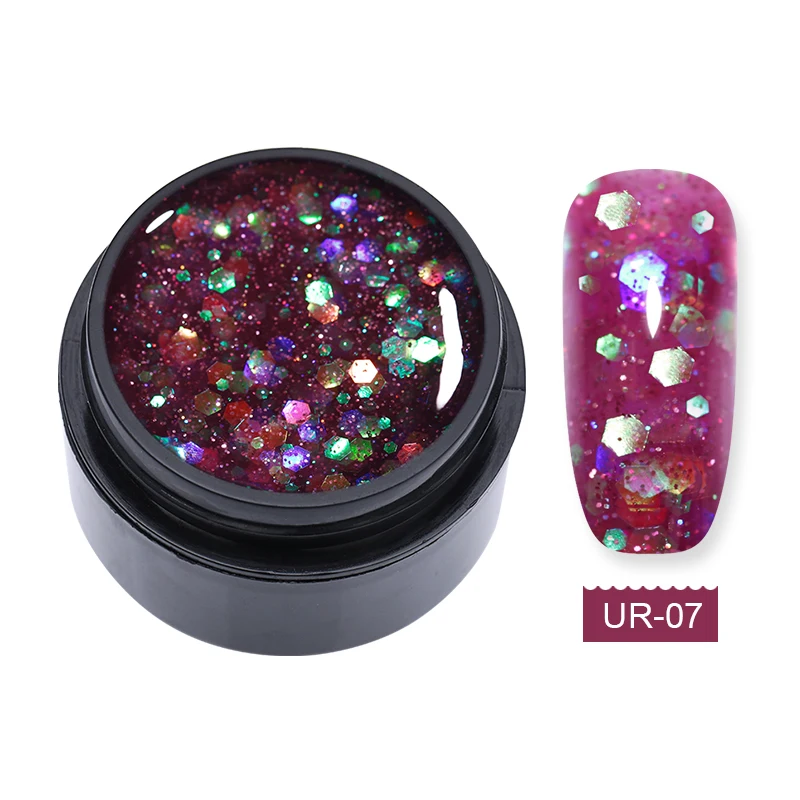Sequins 7 Ur Sugar 15 мл поливинилхлоридный УФ-гель с розовым блеском, блестящий лазер для быстрого наращивания ногтей, строительный Гель-лак для ногтей - Цвет: Sequins 7