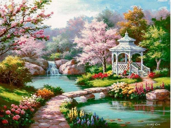 

Div 5D Landscape Garden Gazebo River Bridge Tree Full Diamond Painting cross stitch kits art Wedding 3D paint by diamonds