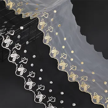 

12.5CM Width 10Yards Embroidered Bow and Dots Mesh Lace Garment Lace Trims Chantilly Lace Fabric DIY Sewing accessories