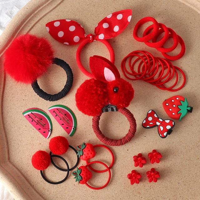 18/24 Pcs/Set Children Hair Clip Set Baby Head flower Fabric Bow Barrettes Hair clips Girl Elastic hair Headband Headdress Gift 30pcs-7