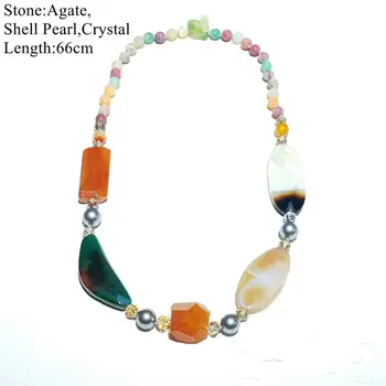 

LiiJi Unique Christmas Gift Necklace Agates Shell Pearl Crystal Mutil color Necklace 66cm Only 1PCS each stock Jewelry for Women