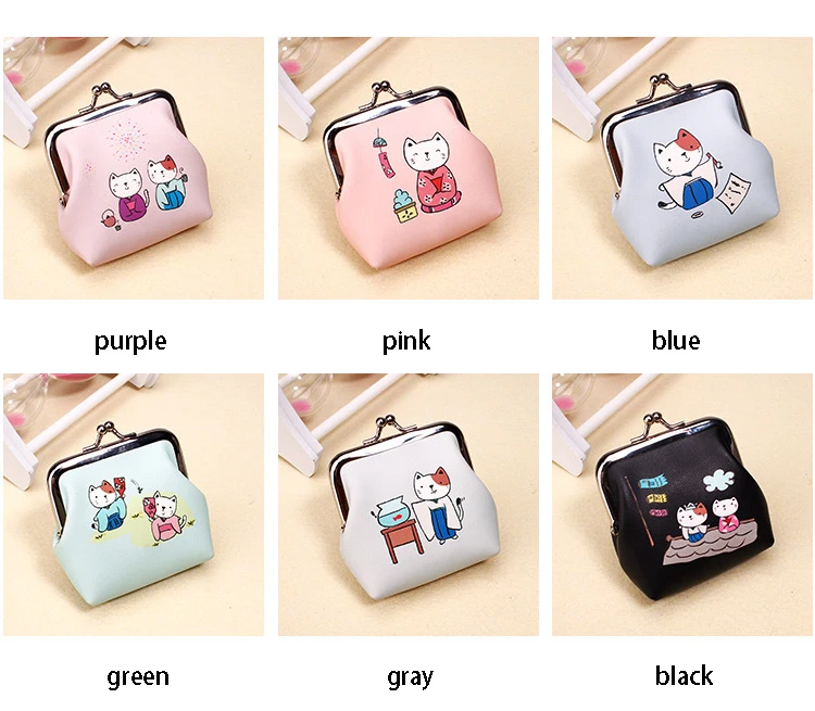 Харадзюку кошка напечатала ПУ, кожаная Монета Кошельки женские Мини мелкие деньги милый мультяшный кошелек Зажимы Студенческая девушка кошельки карман