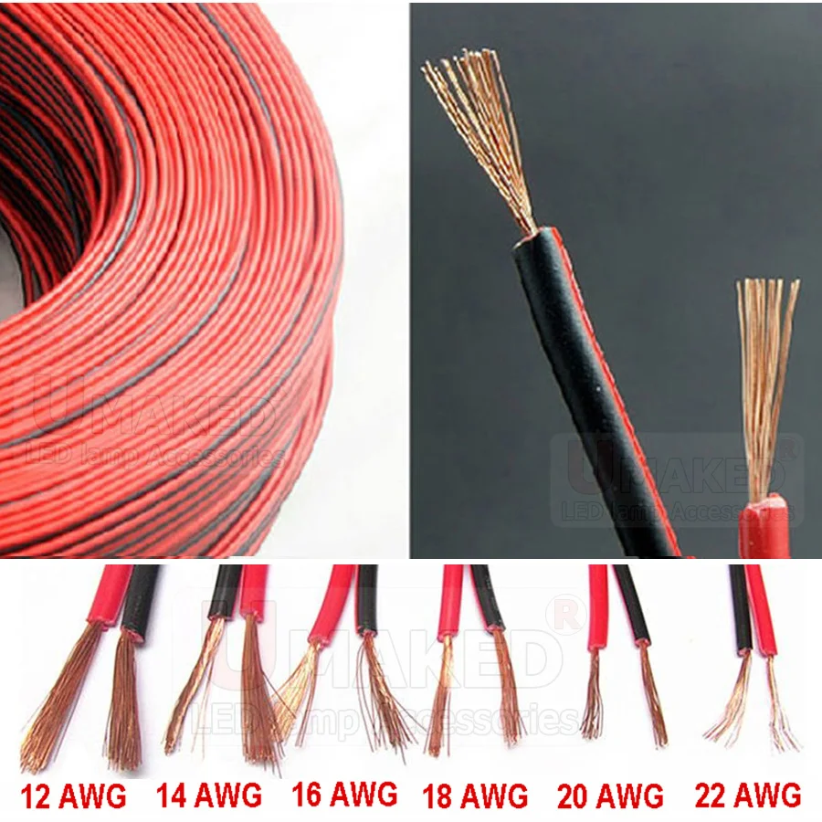 

2-контактный медный провод RVB12/14/16/18/20/22awg, Удлинительный провод, красная черная фотолента, электронный провод, подключение «сделай сам»