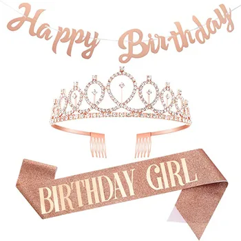 

Birthday Girl Shoulder Strap Crown Banner 3pcs Set Happy Birthday Party Decor Kids Girls Cheer Birthday Girl Favors