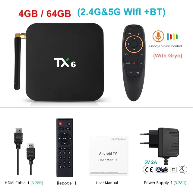 TX6 ТВ приставка android 9,0 Allwinner H6 4 Гб DDR3 32 ГБ/64 Гб EMMC 2,4 ГГц 5 ГГц WiFi BT4.1 поддержка 4 к H.265 телеприставка Youtube плеер - Цвет: 4GB 64GB add G10