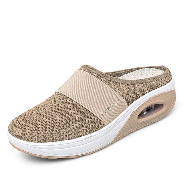 Women Sandals Fashion Wedges Platform Shoes Female Slides Women's Slippers Breathable Mesh Lightweight Ladies Footwear Khaki