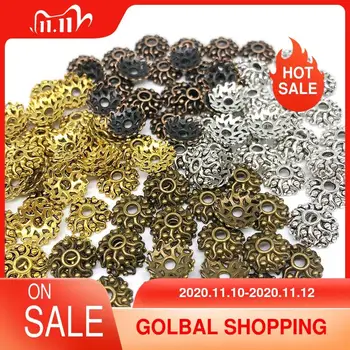 

For Jewelry Findings 10MM Wholesale 100pcs/lot figure Bead Caps Hollow out Pentagram Silver Plated Flower Beads End Caps Charms