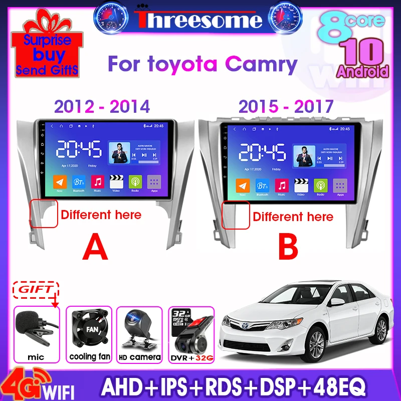 

Android 10.0 2 din Car Radio Multimedia T9 For Toyota Camry 2012-2017 Navigation GPS Player DSP RDS Floating window 48EQ 4G+WIFI