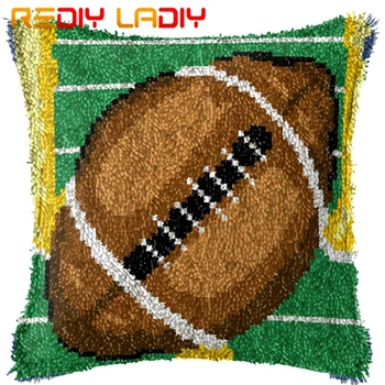 

Latch Hook Cushion American Football Pillow Case Acrylic Yarn Pre-Printed Color Canvas DIY Crochet Cushion Cover Christmas Gift