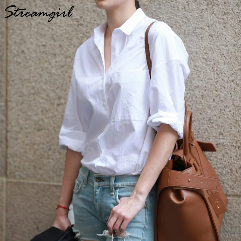 

Basic Cotton Shirt Women White Autumn Winter 2021 Formal Blouses Women Office Shirts Elegant Women's White Shirt Cotton 2021