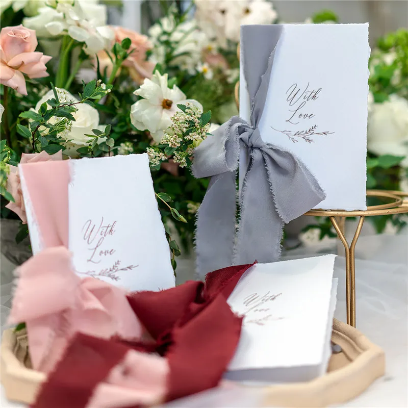 Романтическая свадебная открытка с потрепанной шифоновой лентой «с любовью», печатная свадебная открытка, обет, обновление, подарок для свадьбы