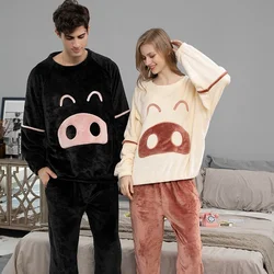 Autumn and winter flannel lovers round neck pullover pajamas loose and thicker warmth can be worn outside home service suits