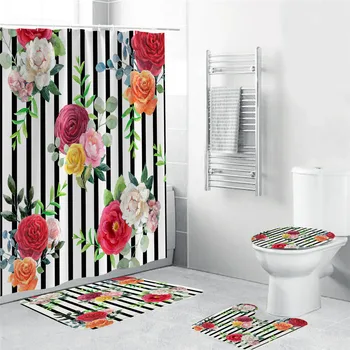 

Chinese style Flower Bird Shower Curtain Bathroom Waterproof Polyester Fabric Bathroom Curtain Printed Curtain Bath Screen Mat