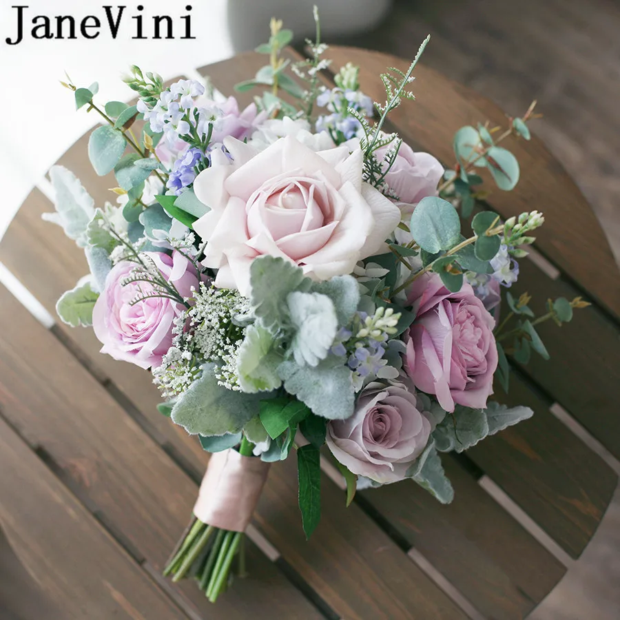 JaneVini Boquet Sposa фиолетовые Свадебные Цветочные букеты Morandi цвета шелковые розы Пион Свадебный букет невесты Peonias Ramo Novia