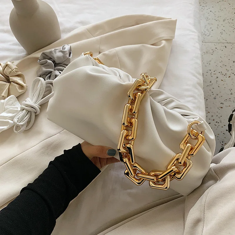 

Women Handbag 2020 Hot Trendy Fashion Brandcasual Simple Messenger Bag Ladies Solid Chain Cross Body Shoulder Armpit Cloud Bag