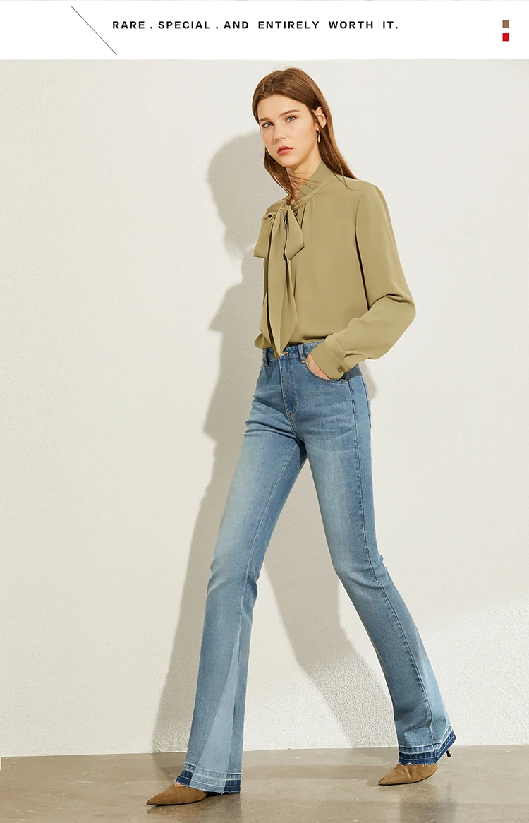 AMII Minimalism Summer Autumn Fashion Spliced Flare Women jeans Causal Cotton High Waist Ankel-length Female Jeans 12030139