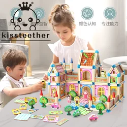 Kissteether juguetes de madera para niños, bloques de construcción ensamblados, rompecabezas de partículas grandes, juguete educativo temprano creativo para niños