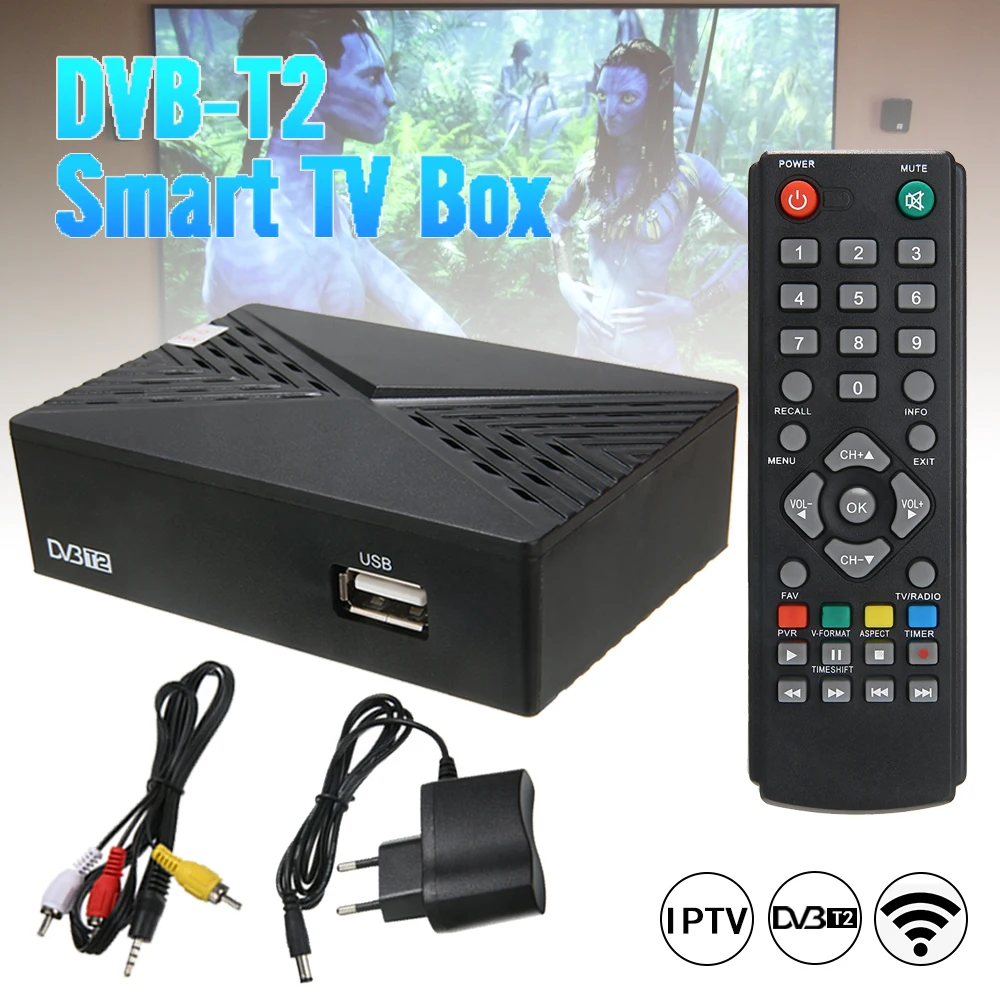 1 комплект 1080P DVB-T2 DVB-C Smart tv Top Box цифровой HD tv наземный приемник сигнала W/EU адаптер питания Черный ABS