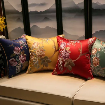 

New Chinese Style Silk Luxury Embroidery Series Home Sofa Decoration Pillowcase Cojines Decorativos