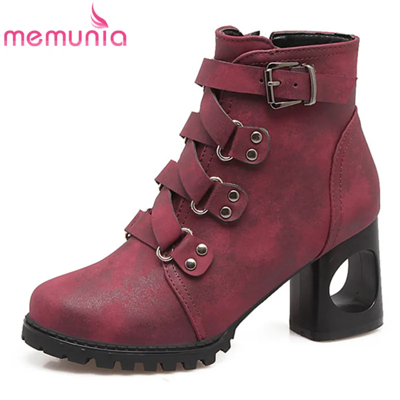 

MEMUNIA 2020 new arrival vintage high heels shoes women ankle boots zip rivet punk autumn winter dress office shoes woman