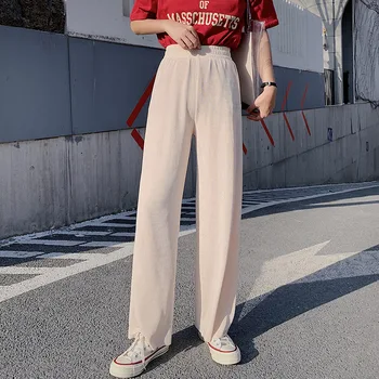 

The new loose and thin dragging silk silk wide-leg trousers