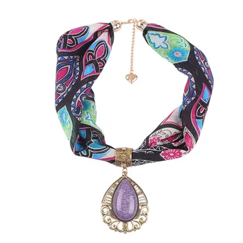 

2019 women's fashion jewelry choker scarf boho statement Diamond pendant necklace scarfs elegant female neck scarf foulard femme