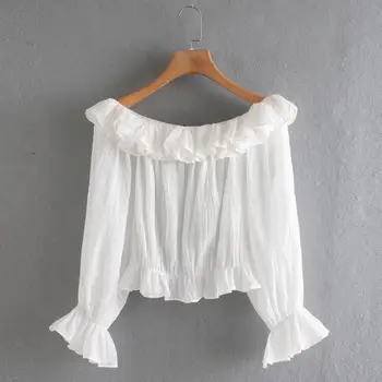 

2020 Women Solid Cascading Ruffles Casual Smock Blouse Shirts Women Long Sleeve Off Shoulder Chic Femininas Blusas Tops