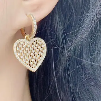

Famous Luxury High Jewelry Heart CZ Stud Earring For Women Accessories Full Cubic Zircon Earrings pendientes mujer moda E9389