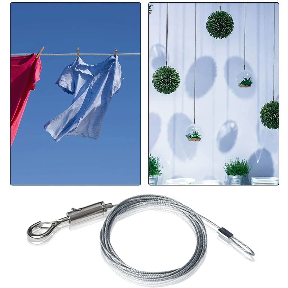 5 Cavi In Acciaio Inox Per Sospensioni - Lunghezza 2m Regolabile, Con Ganci, Portata 30kg - Foto 9