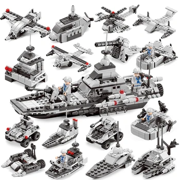 

6 IN 1 INVINCIBLE BATTLES Army NAVY Military Warship Toys DIY Brick Compatible LegoINGs Brick Ship Models Toy For Children Gift