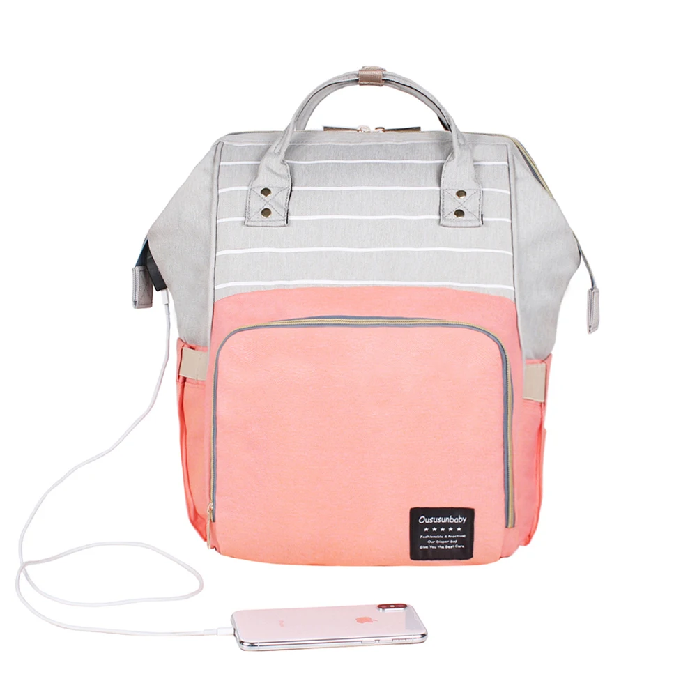 Pink Grey Mix USB 40 цветов, Большая вместительная сумка для подгузников для мам, сумки для кормящих детей, рюкзаки для путешествий, женская модная сумка для ухода за ребенком - Цвет: Pink Grey Mix USB